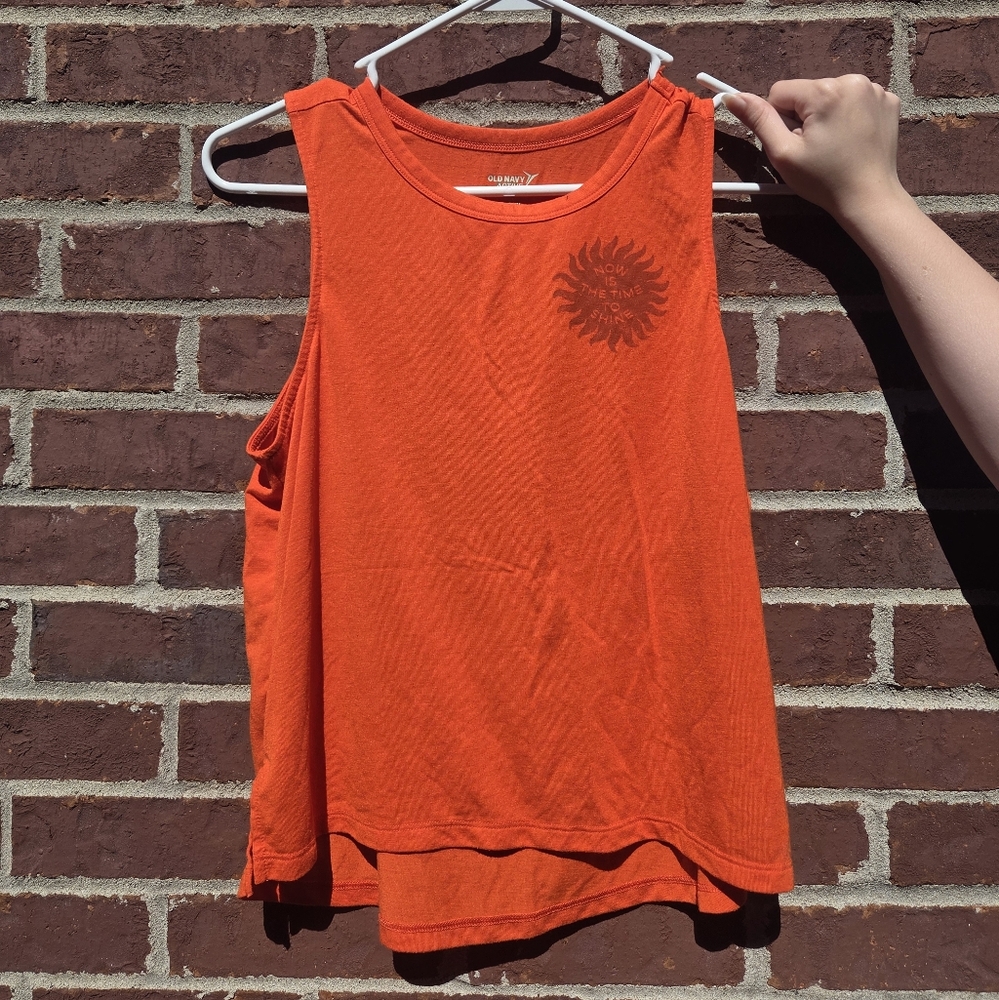 Old Navy Active | Orange Muscle Tee with Sun Design EUC
